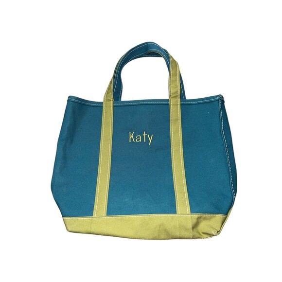 Vtg L.L. Bean Canvas Tote Bag Boat and Green Blue Rare Retro Medium Embroidered - Picture 1 of 6